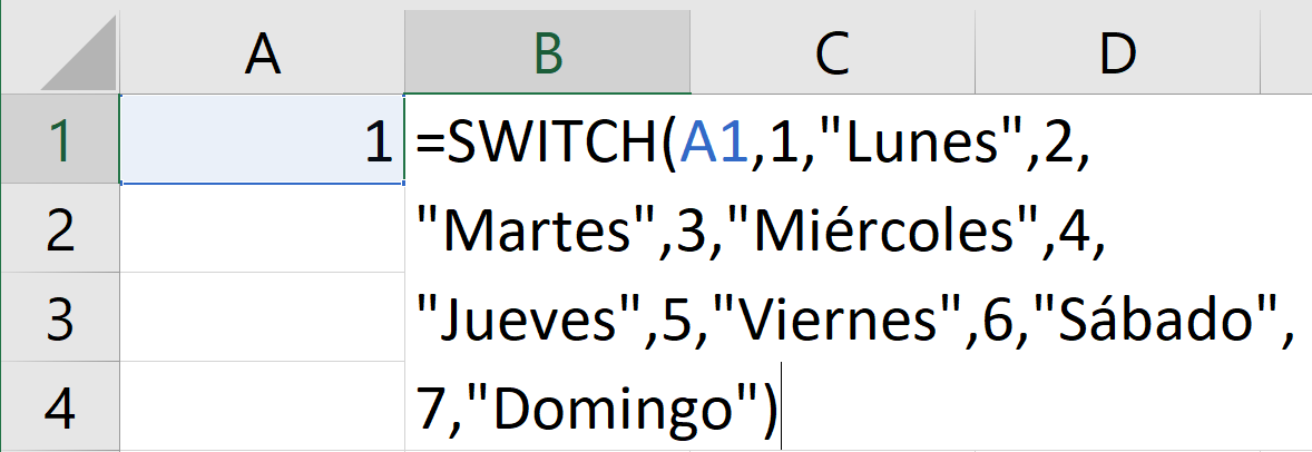 La función SWITCH en Excel