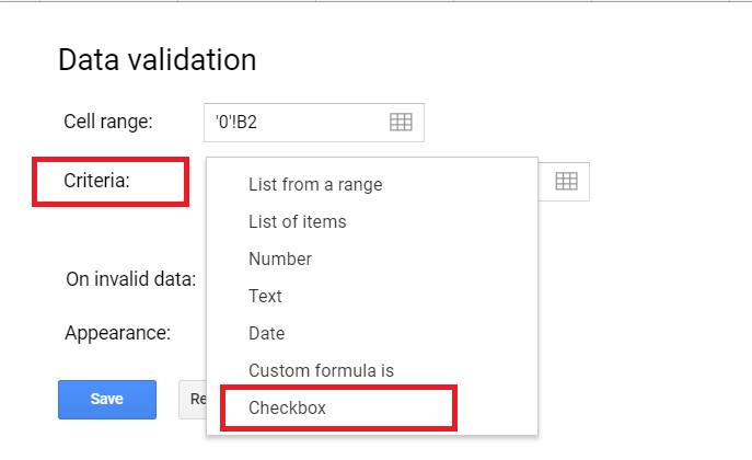 Checkbox en google sheets