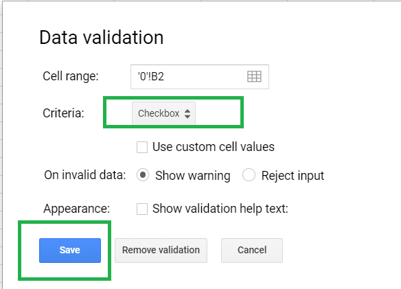 Checkbox en google sheets