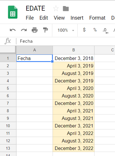 Función EDATE en Excel